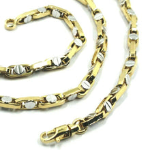 Load image into Gallery viewer, 18K YELLOW WHITE GOLD CHAIN 4.5mm ROUNDED OVAL LINK WITH CENTRAL BUTTON 50cm 20".