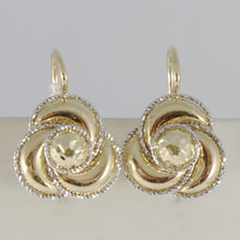 Load image into Gallery viewer, 18K YELLOW WHITE GOLD EARRINGS FLOWER FINELY WORKED TWISTED WAVES MADE IN ITALY.
