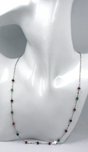 将图片加载到图库查看器,18K WHITE GOLD 18.5" NECKLACE CROSS, RED GREEN TOURMALINE SPIRAL SINGAPORE CHAIN.