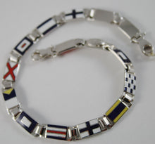 Load image into Gallery viewer, massive solid 18k white gold bracelet with glazed nautical flags, made in Italy.
