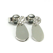 Load image into Gallery viewer, SOLID 18K WHITE GOLD PENDANT EARRINGS DROP WITH FLOWER CUBIC ZIRCONIA ON TOP.