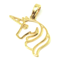 Cargar imagen en el visor de la galería, SOLID 18K YELLOW GOLD SMALL 17mm 0.67" UNICORN PENDANT, CHARM, MADE IN ITALY.