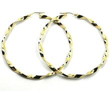 Cargar imagen en el visor de la galería, 18K YELLOW GOLD CIRCLE HOOPS PENDANT EARRINGS BIG 5.6 cm x 4 mm BRAIDED, TWISTED.