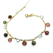 Load image into Gallery viewer, 18k yellow gold mariner oval bracelet, pendant drop aquamarine and tourmaline.