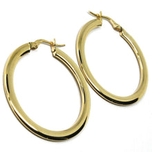 Cargar imagen en el visor de la galería, 18K YELLOW GOLD CIRCLE HOOPS 3x1mm, EARRINGS 30mm, DOUBLE FACE SMOOTH & SATIN.