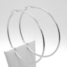 Load image into Gallery viewer, 18k white gold round circle earrings diameter 60 mm, width 2 mm, made in Italy.