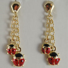 Charger l'image dans la galerie, 18k yellow gold pendant earrings glazed double ladybird for kids made in Italy.