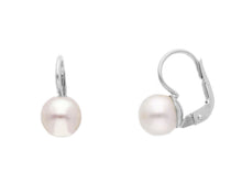 Charger l'image dans la galerie, 18k white gold pendant leverback earrings with 7.5/8mm freshwater white pearls.