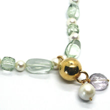 Charger l'image dans la galerie, 18k rose gold lariat necklace white fw pearls, presiolite, amethyst pendant.