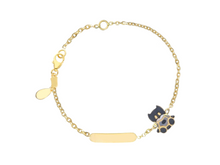 Load image into Gallery viewer, 18k yellow gold kid child boy baby enamel bracelet, engraving plate rolo chain.
