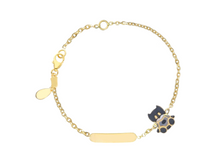 Load image into Gallery viewer, 18k yellow gold kid child boy baby enamel bracelet, engraving plate rolo chain.