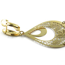 Charger l'image dans la galerie, 18K YELLOW GOLD PENDANT EARRINGS, 5.5 cm DROP WATERFALL PENDANTS, WORKED FLOWERS.