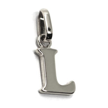 Load image into Gallery viewer, solid 18k white gold charm pendant small initial letter L, 10mm, 0.4 inches.