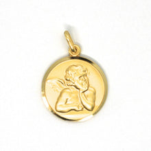 Load image into Gallery viewer, solid 18k yellow gold Guardian Angel small 13mm medal, pendant, very detailed.
