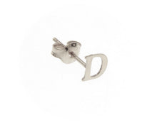 Cargar imagen en el visor de la galería, 18K WHITE GOLD BUTTON SINGLE EARRING, FLAT SMALL LETTER INITIAL D 6mm 0.24".