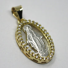 Load image into Gallery viewer, 18k yellow white gold miraculous medal, mother of pearl, zirconia, pendant.