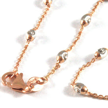 Load image into Gallery viewer, 18k rose &amp; white gold rolo alternate chain necklace 3mm faceted oval balls 18&quot;.
