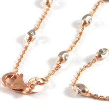 Cargar imagen en el visor de la galería, 18k rose & white gold rolo alternate chain necklace 3mm faceted oval balls 18".