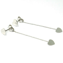 Cargar imagen en el visor de la galería, 18k white gold pendant earrings flat double heart, shiny, smooth, rolo chain.