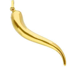 Cargar imagen en el visor de la galería, 18K YELLOW GOLD BIG 40mm 1.6" ROUNDED LUCKY HORN CORNICELLO PENDANT SMOOTH BRIGHT.