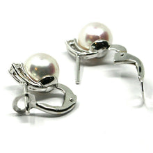Load image into Gallery viewer, solid 18k white gold clips earrings, saltwater akoya pearls 8/8.5 mm, diamonds.