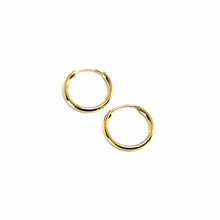 Load image into Gallery viewer, 18K YELLOW GOLD ROUND CIRCLE HOOP SMALL EARRINGS DIAMETER 11mm x 1.2mm, ITALY.