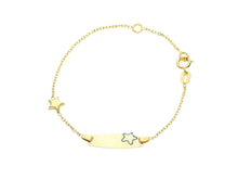 Charger l'image dans la galerie, 18k yellow gold kid child bracelet enamel star rolo chain engraving plate.