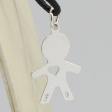 Load image into Gallery viewer, 18k white gold luster pendant with boy baby with heart perforat made in Italy.
