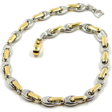 Cargar imagen en el visor de la galería, 18k white yellow gold bracelet alternate 5mm oval drop & tube links, 21cm, 8.3".