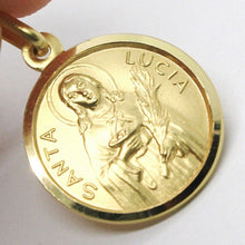 Load image into Gallery viewer, 18k yellow gold Holy St Saint Santa Lucia Lucy round medal pendant, 15 mm.