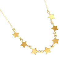 Load image into Gallery viewer, 18K YELLOW GOLD NECKLACE WITH 7mm FLAT 7 STARS CENTRAL ROW, ROLO CHAIN 17&quot;.
