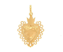Load image into Gallery viewer, 18k yellow gold 23mm Jesus sacred heart pendant with cross, made in Italy.