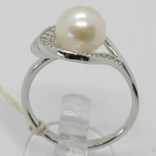Cargar imagen en el visor de la galería, 18k white gold band pearl zirconia ring ondulate, wave, spiral.