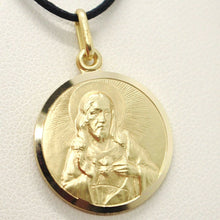 Load image into Gallery viewer, 18k yellow gold Scapular Our Lady of Mount Carmel Sacred Heart medal big 19mm Virgin Mary of Carmen pendant.