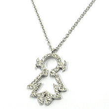 Load image into Gallery viewer, 18k white gold necklace, baby, child, girl, daughter pendant diamonds rolo chain.
