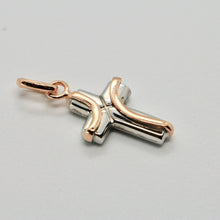 Cargar imagen en el visor de la galería, 18k white and pink rose gold cross stylized very luster made in italy 1 inches.