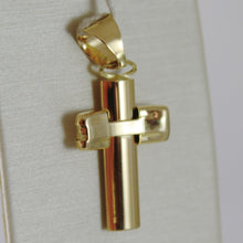 Cargar imagen en el visor de la galería, 18K YELLOW GOLD CROSS SMOOTH STYLIZED FINELY WORKED SATIN CURVED MADE IN ITALY.