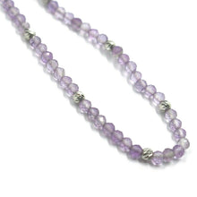 Charger l'image dans la galerie, 18K WHITE GOLD NECKLACE 17.3", 44cm FACETED ROUND 2.5mm AMETHYST, WORKED BALLS.