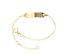 Load image into Gallery viewer, 18k yellow gold child boy girl baby bracelet engraving plate oval chain 4.7-5.5&quot;.
