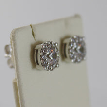 Load image into Gallery viewer, 18k white gold 7 mm flower sun earrings white zirconia 1.4 carats.
