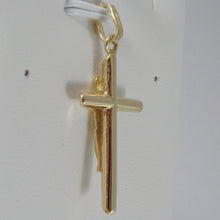 Cargar imagen en el visor de la galería, 18K YELLOW GOLD CROSS WITH JESUS, ROUNDED TUBE, SHINY 1.42 INCHES, MADE IN ITALY.