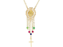 Load image into Gallery viewer, 18K YELLOW GOLD YELLOW GOLD NECKLACE WITH MIRACULOUS MADONNA AND CUBIC ZIRCONIA.