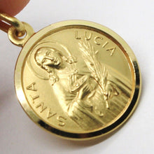 Load image into Gallery viewer, 18k yellow gold Holy St Saint Santa Lucia Lucy round medal pendant, 15 mm.