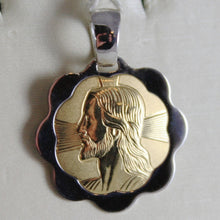 Load image into Gallery viewer, 18K YELLOW WHITE GOLD FLOWER MEDAL JESUS CHRIST FACE ENGRAVABLE MADE IN ITALY.