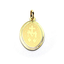 Load image into Gallery viewer, 18K YELLOW GOLD OVAL MIRACULOUS MEDAL 15x20mm VIRGIN MARY MADONNA FLAT PENDANT.