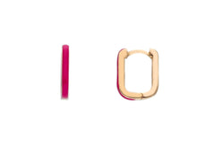Cargar imagen en el visor de la galería, 18K ROSE GOLD PURPLE ENAMEL HOOPS SQUARE 12mm x 2mm EARRINGS, MADE IN ITALY.