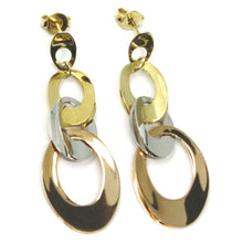 Load image into Gallery viewer, 18K YELLOW WHITE ROSE GOLD PENDANT EARRINGS ALTERNATE DROPS & OVALS 4.3cm, 1.7".