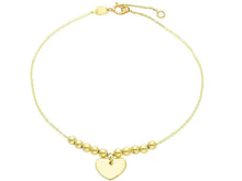Load image into Gallery viewer, 18K YELLOW GOLD BRACELET, 18.5cm 7.3", BALLS 3mm 0.12", HEART PENDANT 10mm 0.4".