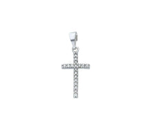 Load image into Gallery viewer, SMALL 18K WHITE GOLD 10mm SQUARE CROSS WITH WHITE CUBIC ZIRCONIA.