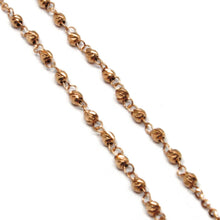 Charger l'image dans la galerie, 18k rose gold 18" rosary necklace miraculous medal cross diamond cut balls 2mm.